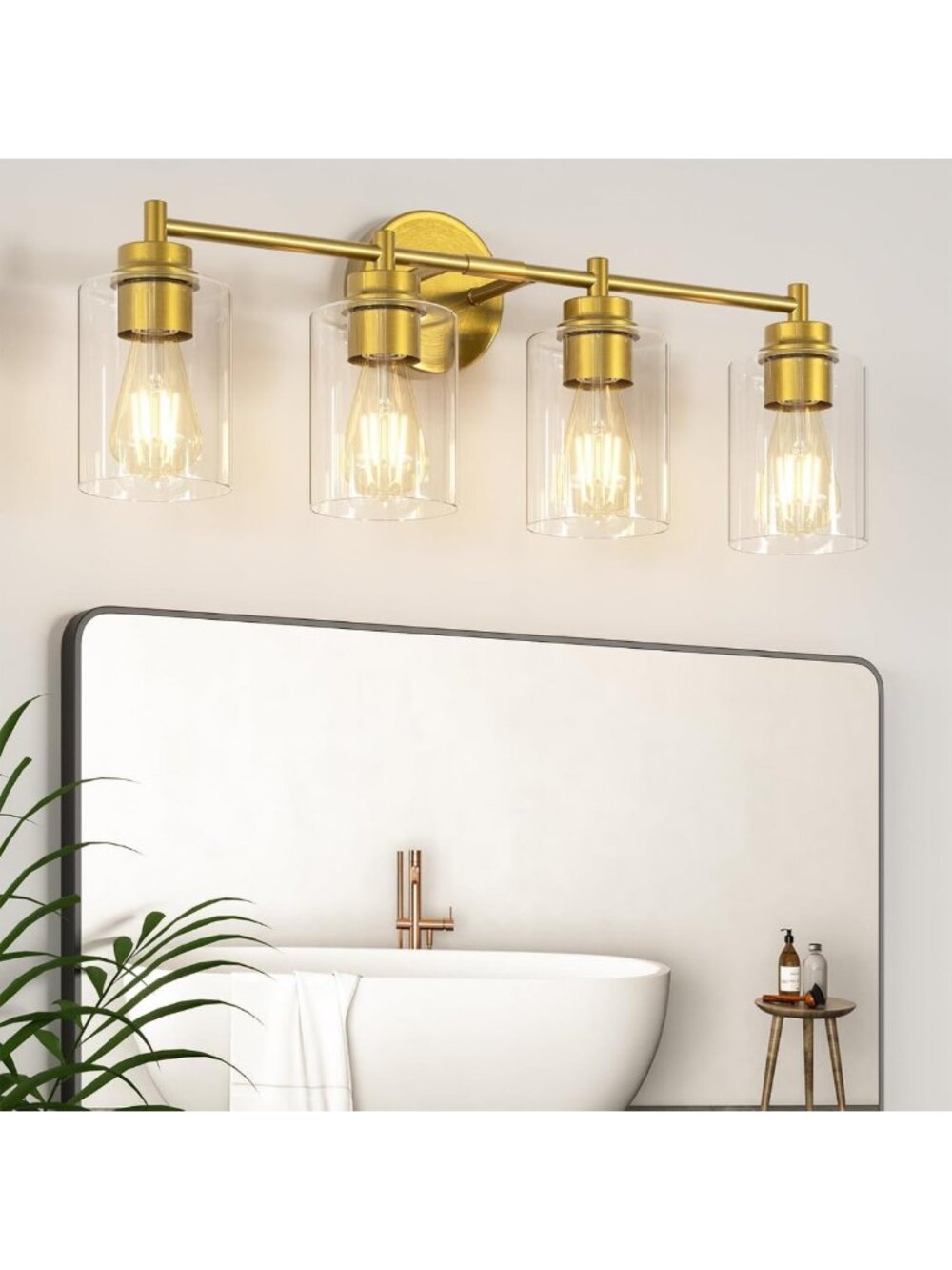 Brushed Gold 4-Light Bathroom Vanity Light Fixture with Clear Glass Shades